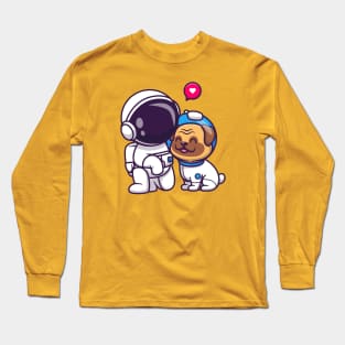 Cute Astronaut With Pug Dog Cartoon Long Sleeve T-Shirt